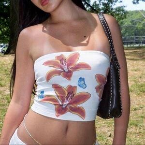 Viral Trendy Summer Woman Tropical Floral Print Tube Top Silicon Band Size Small